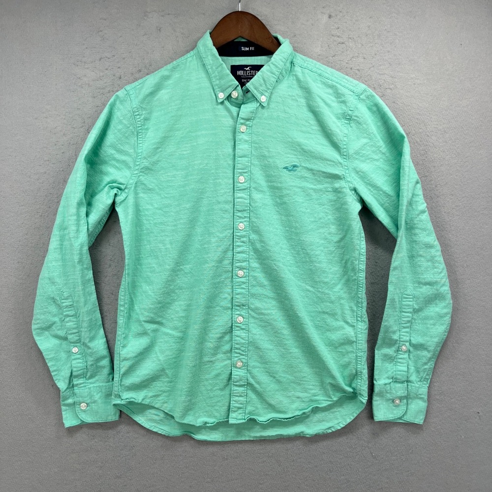 Hollister Shirt Mens S Green Epic Flex Stretch Slim Casual Preppy Oxford Coastal